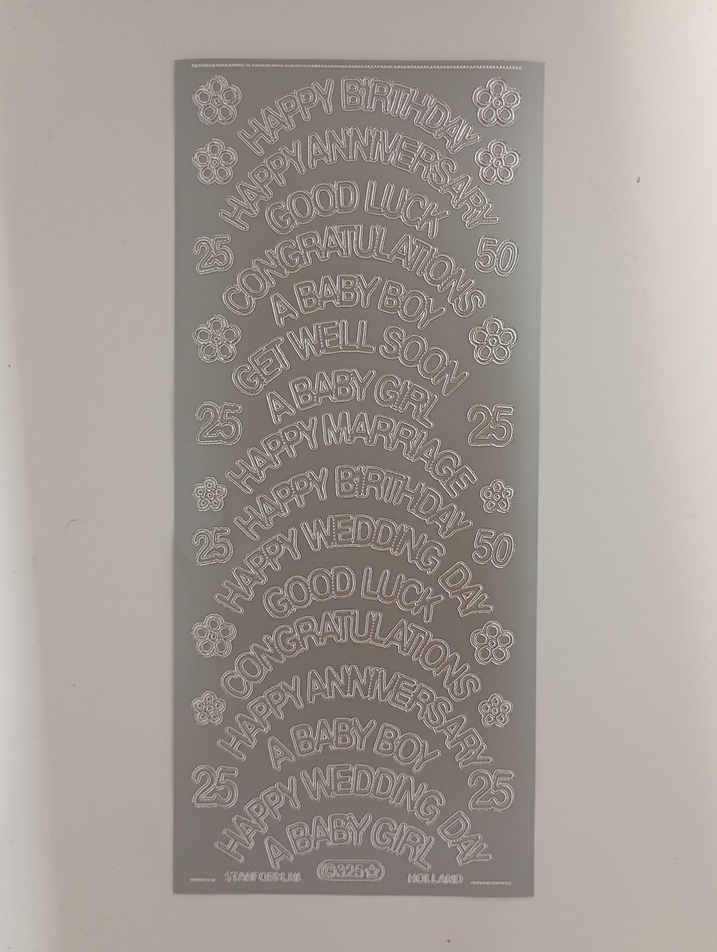 Large Greetings Asst Txt Sticker Silver #PC325S