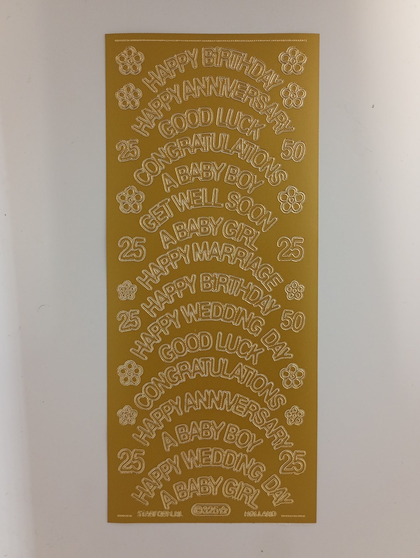 Large Greetings Asst Text Stickers Gold #PC325G