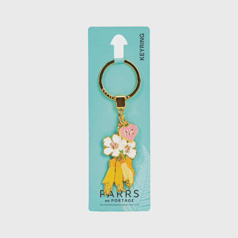 Keyring Metal Manuka & Kowhai Flowers