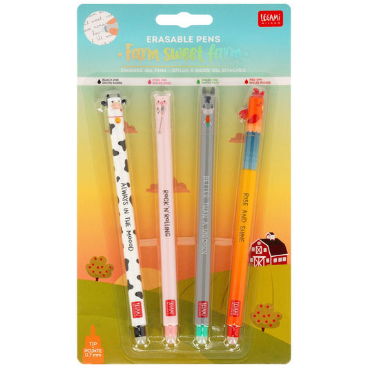 Legami Erasable Gel Pen Set of Four - Farm Sweet Farm
