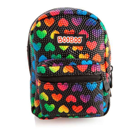Mini BooBoo Backpack: Black Rainbow Hearts