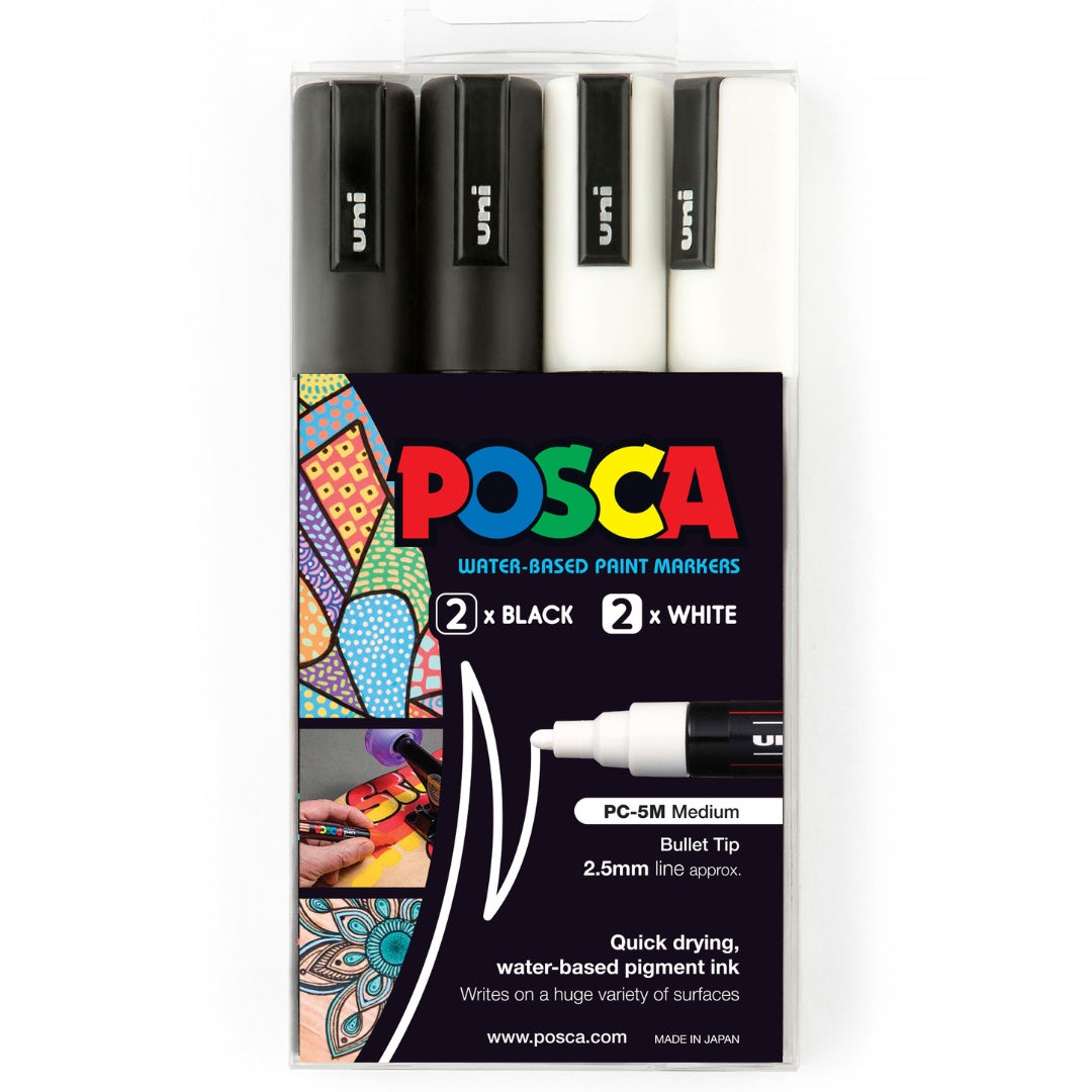 Posca Markers 4 Colours Black And White PC-5M