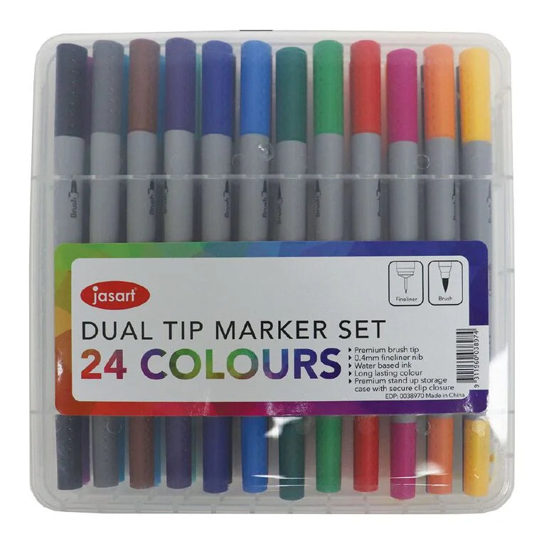 Jasart Dual Brush/Tip  Marker 24 Pce