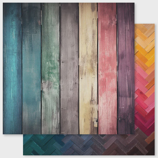 12 x 12 paper Rainbow Wood -F