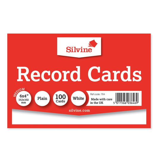 Silvine record Cards 6x4'' white Plain