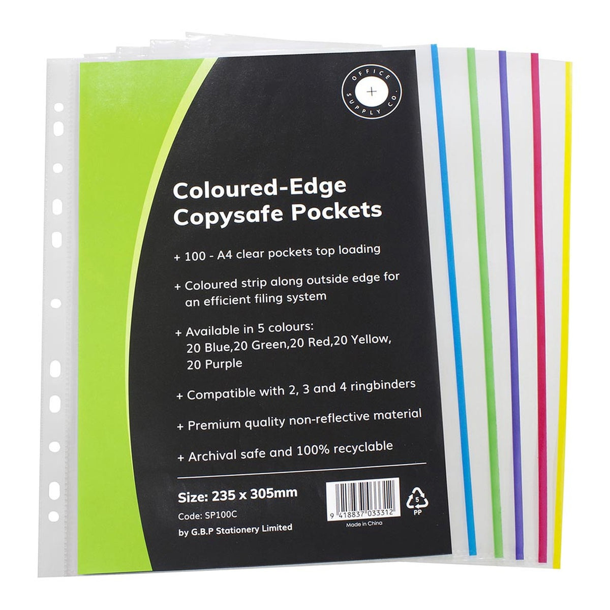Osc Copysafe Pockets A4 Asst Col Pack100