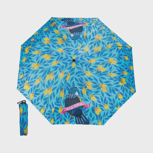 Umbrella Kia Ora Florals Tui Blue