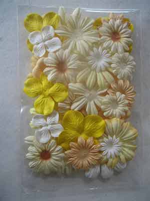 Assorted Paper  Flowers  Yellow 25Pc