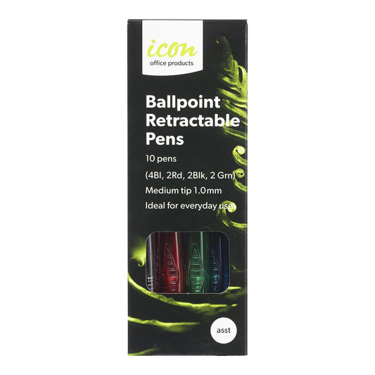 Icon Ballpoint Retractable Pen Assorted 10 Pack