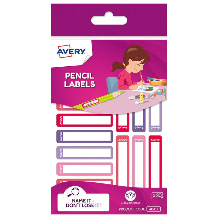 Avery Kids Pencil Labels Pink/Purple 30pk