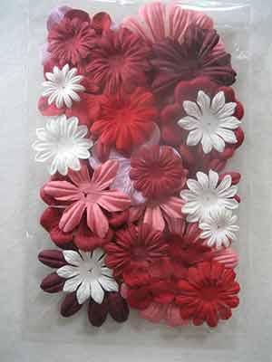 Assorted Paper Flowers  Red  25Pce