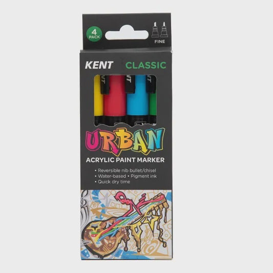 Kent Urban Acrlic Paint Markers 3mm nib Classic 4 PK