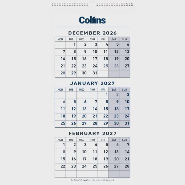 Collins Calendar Three Month to View Wiro 2027