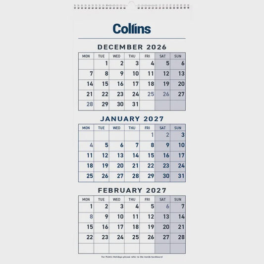 Collins Calendar Three Month to View Wiro 2027