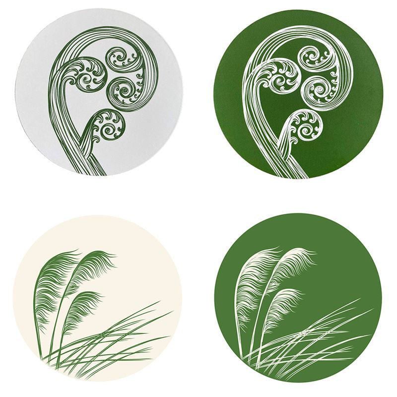 Jo Luping Design - Green and Ivory Set of 4 - Round Coasters