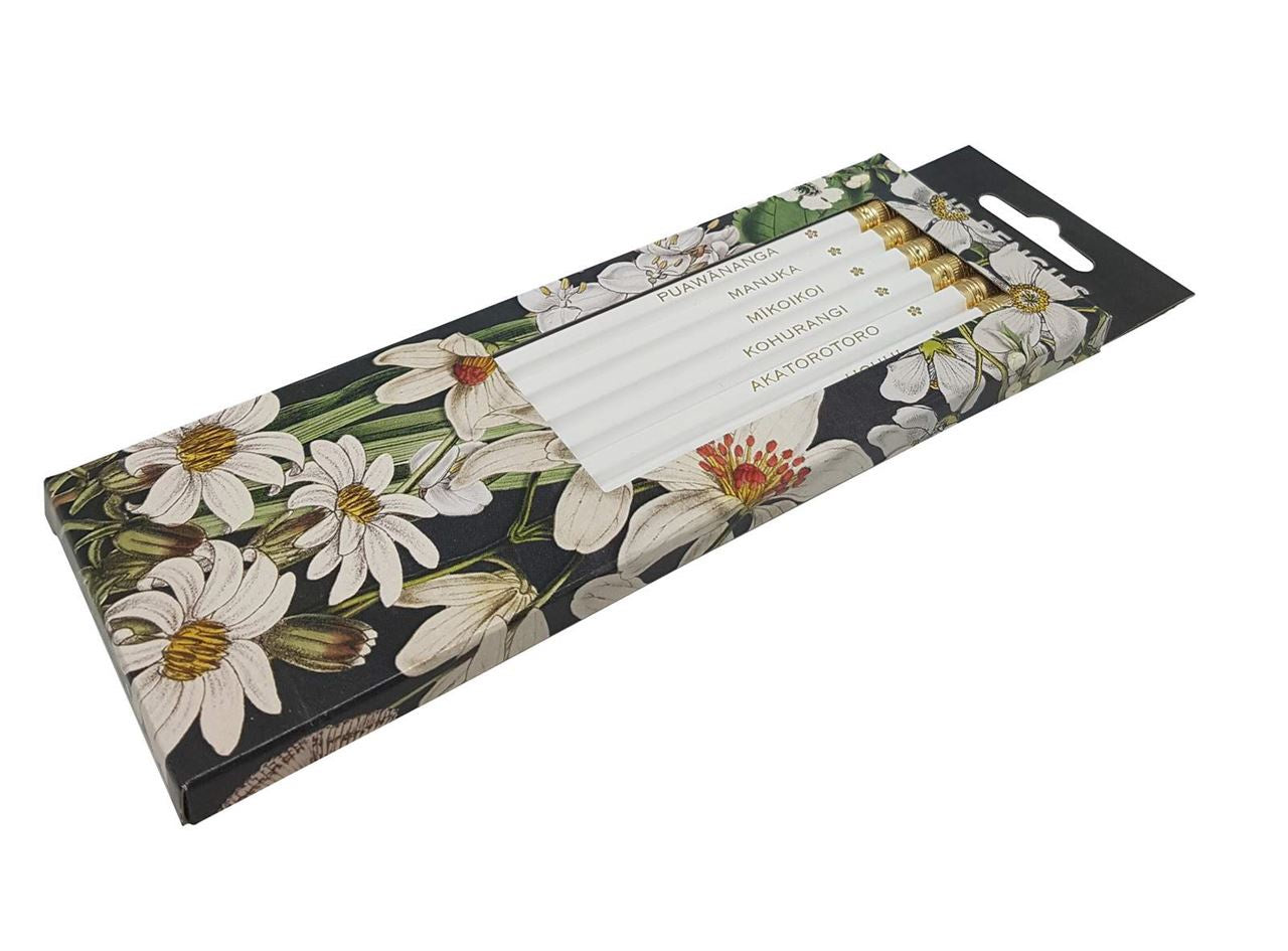 Wolfkamp & Stone: Pencils 6 Pack- White NZ Flowers