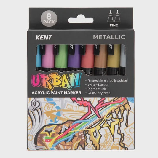 Kent Urban Acrylic Paint Markers 3mm nib Metallic 8 Pce