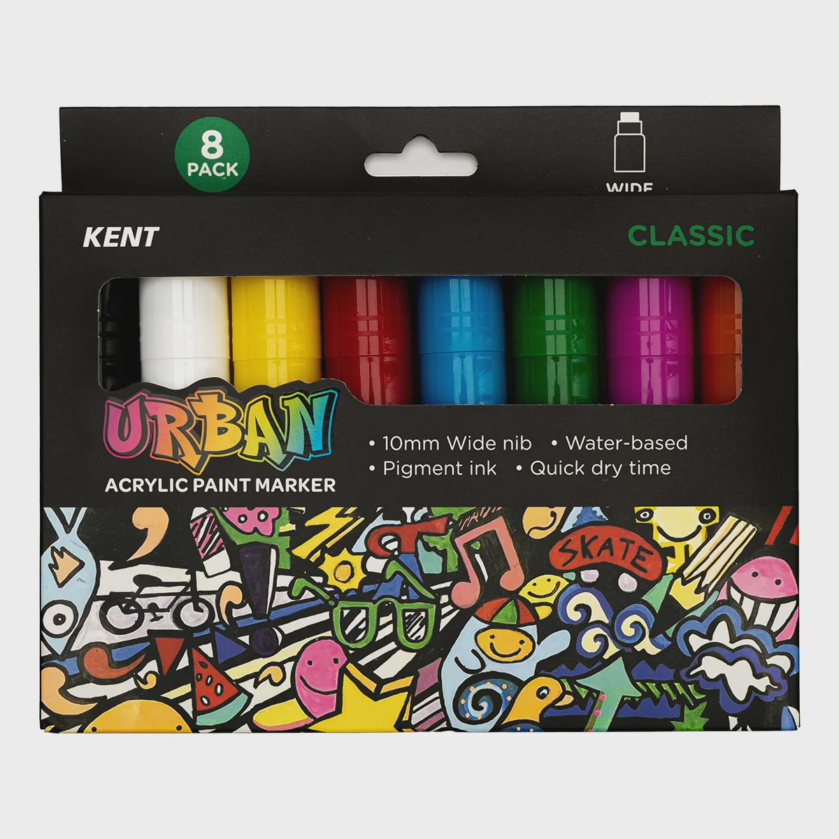 Kent Urban Acrylic Paint Markers 10mm wide 8 Colours-Classic