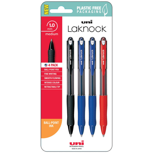 Uni Laknock Retractable pen Medium 1.0mm  4 Pce
