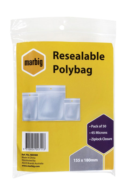 Marbig Resealable Polybags 155X180Mm