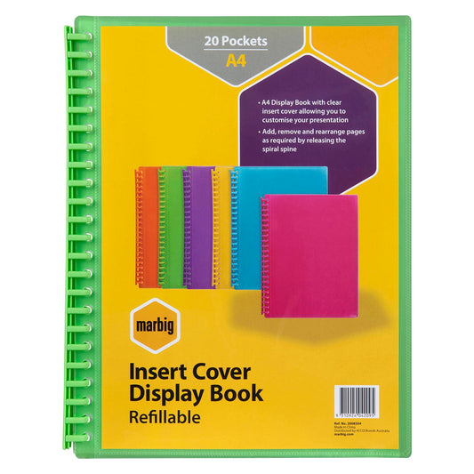 Display Book Insert Cover Refillable A4 20 Pages/Lime