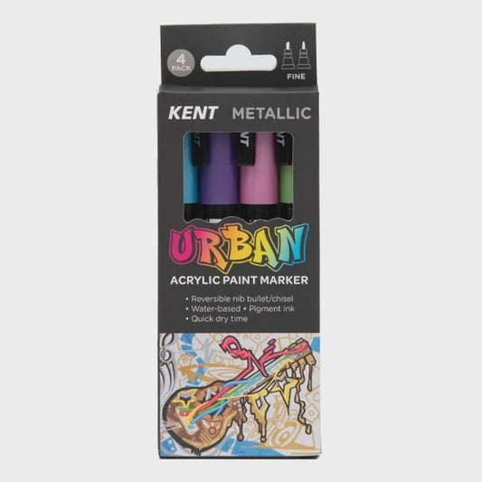 Kent Urban Acrylic Paint Markers 3mm nib Metallic 4 Pk