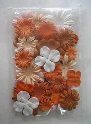Assorted Paper Flowers Orange 25Pce