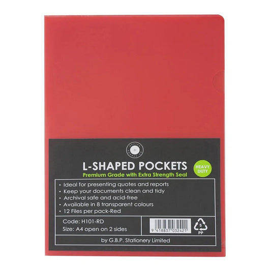 L Shaped Pockets A4 12 pack Red