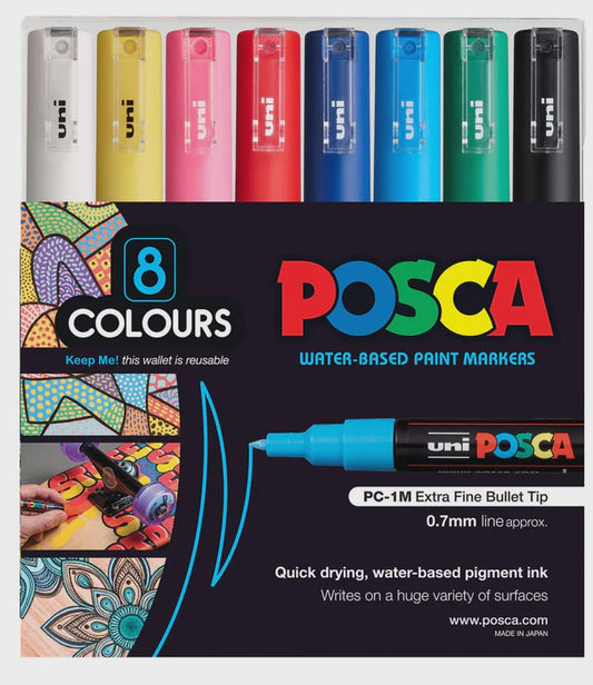 Posca Markers 8 primary Colours PC-1M Extra Fine