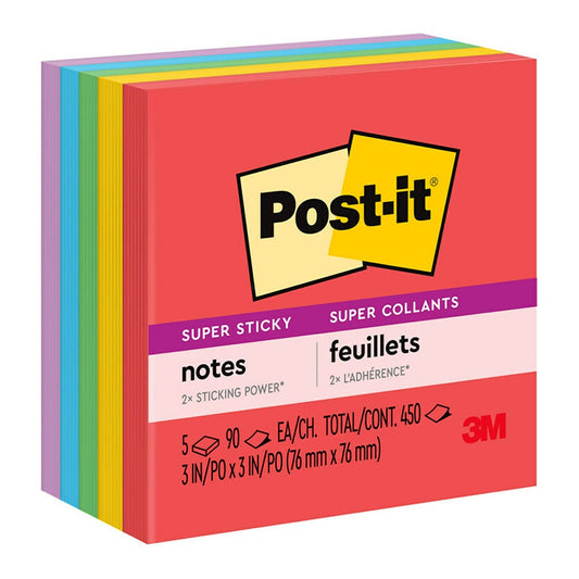 Post It Super Sticky Notes 76x76mm Primary 5 Pads