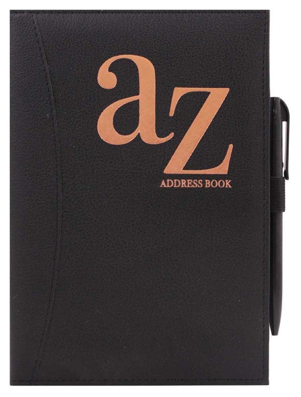A5 Black PU A-Z Address Book with Pen