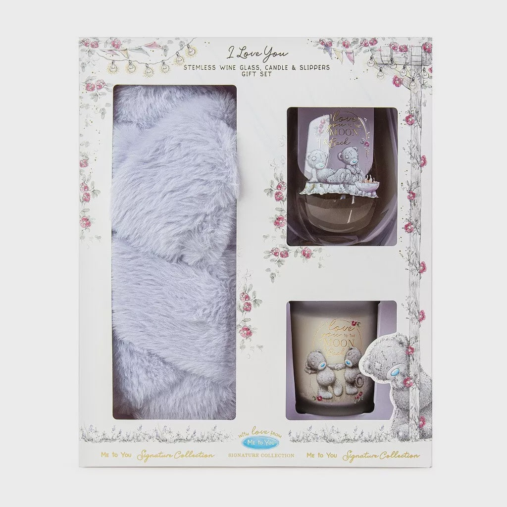 Me to You Bear Wine Glass Candle & Slippers Gift Set
