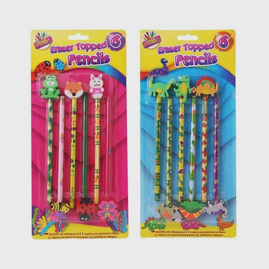 6 Novlty Eraser Top Pencils