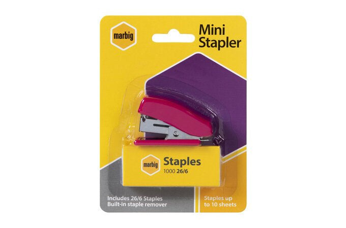 Mini Stapler with 1000 26/6 staples ,colour may vary