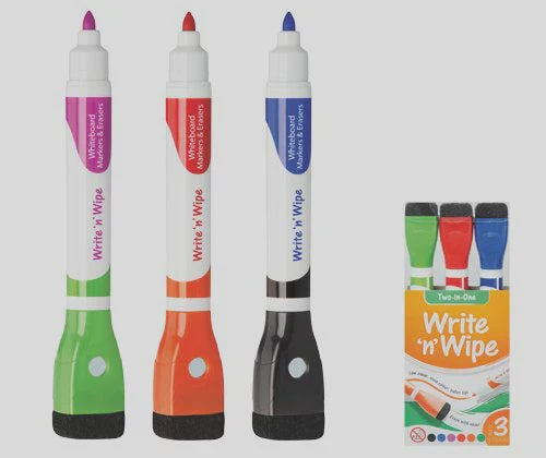 Write n Wipe2 in 1 Whiteboard Markers 3 pack 6 colours