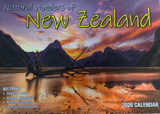 Calendar 2026 Big Print Natural Wonders of NZ