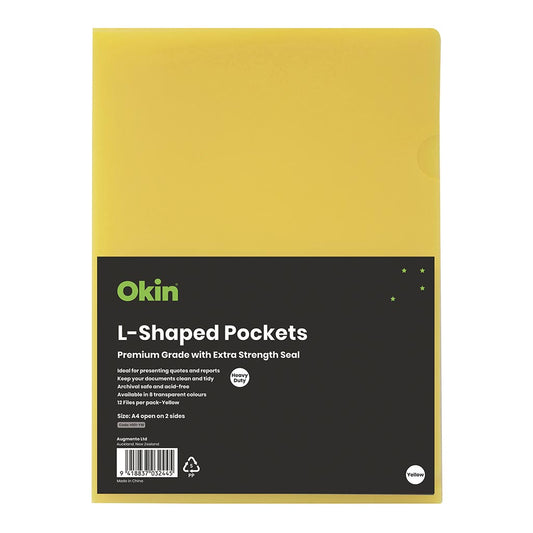 L Shaped Pockets A4 Yellow 12 Pack
