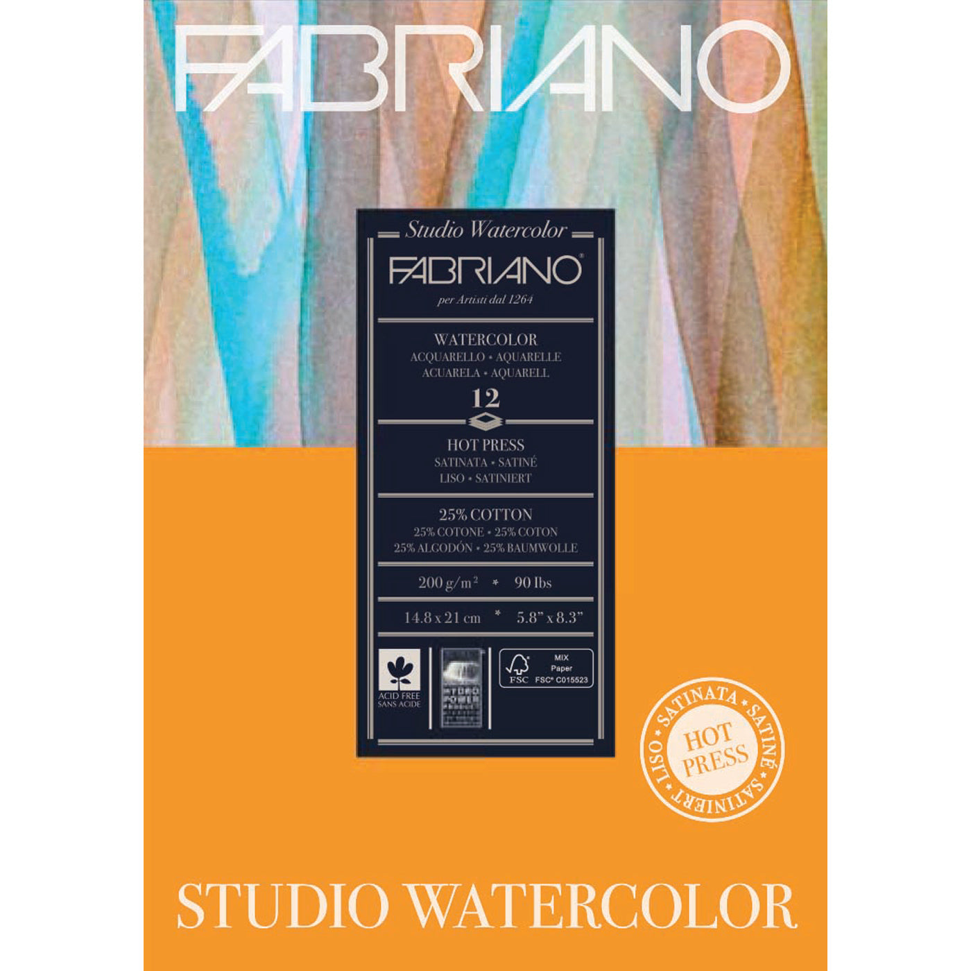 FABRIANO STUDIO WATERCOLOUR HOT PRESSED PAPER PAD 200GSM 12 SHEETS