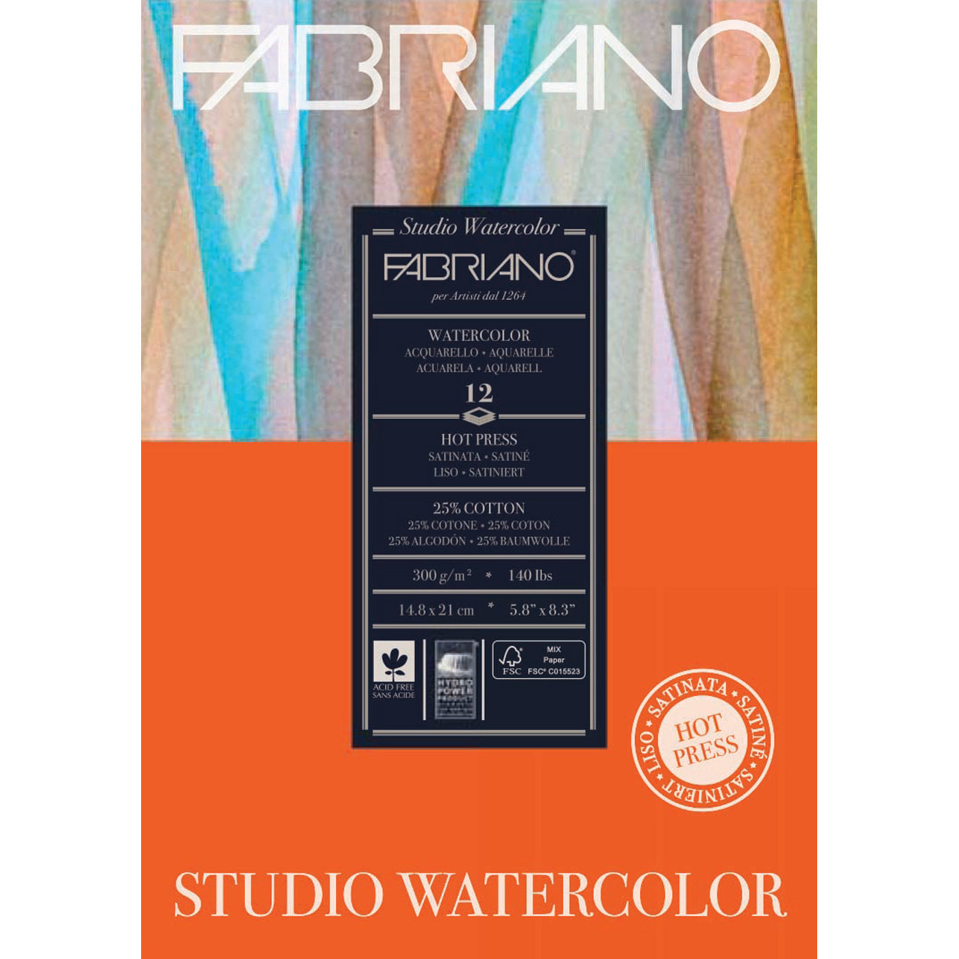 FABRIANO STUDIO WATERCOLOUR HOT PRESSED PAPER PAD 300GSM 12 SHEETS