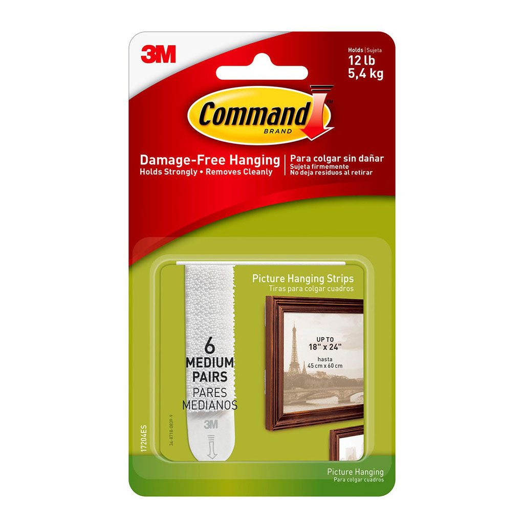 Command Picture Hanging Strips 17204 Medium White, Pack of 6 Sets