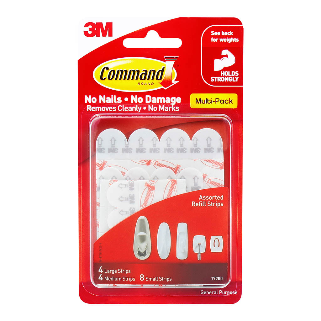 Command Refill Strips 17200 Assorted White, Pack of 16