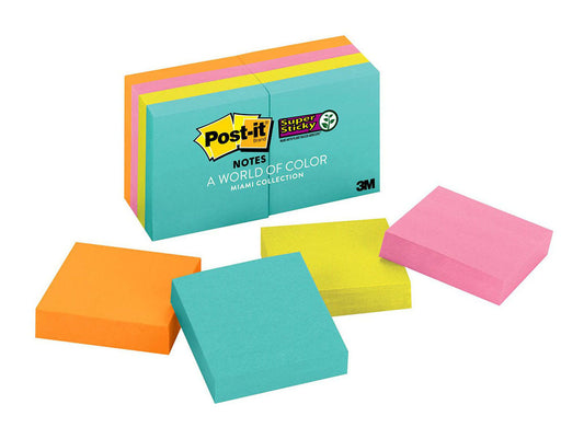 Post-it Super Sticky Notes 622-8SSMIA 48x48mm Miami, Pack of 8