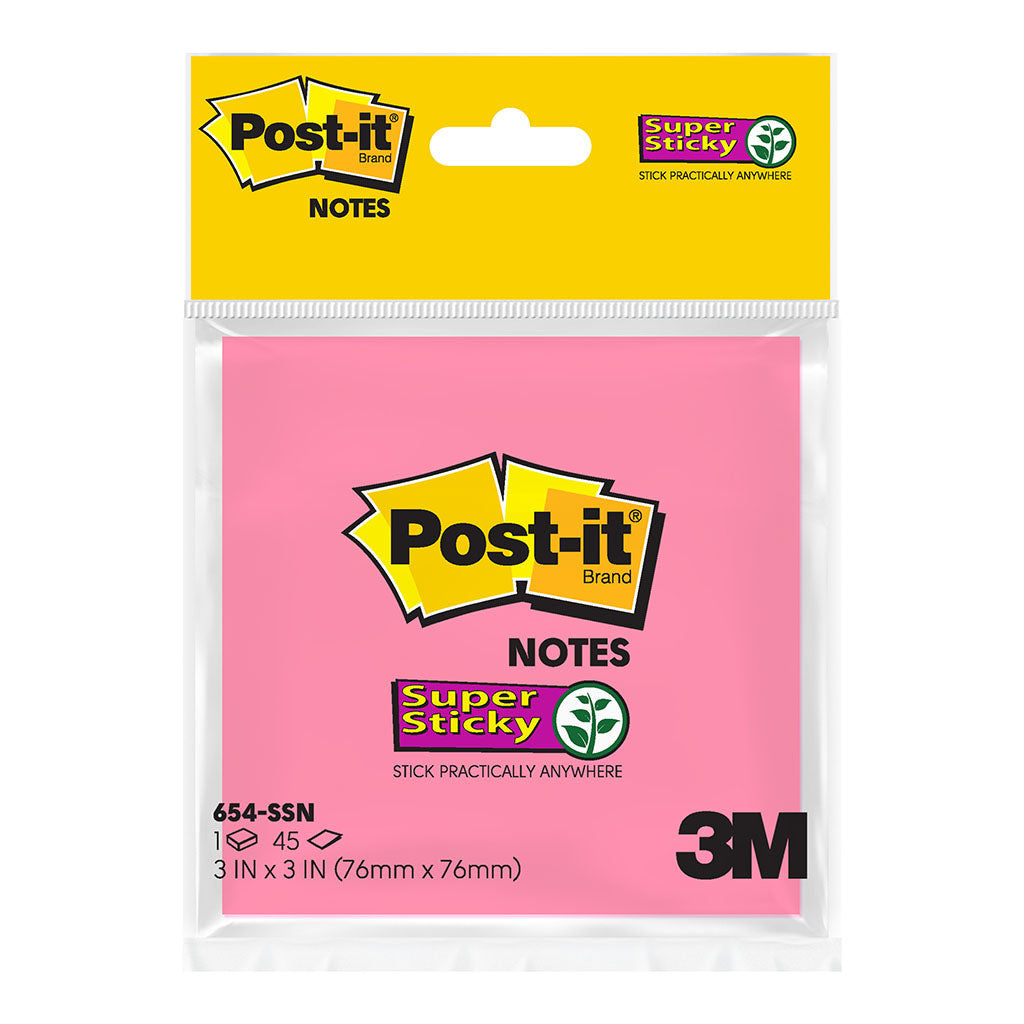 Post-it Super Sticky Notes 654-SSN-N-PINK 76mm x 76mm Retail Pk 45 Sheet pad