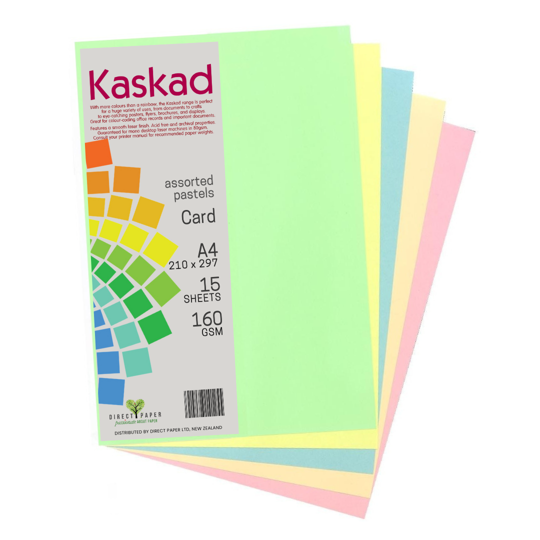 Kaskad A4 Coloured Card 160gsm 15 Pack