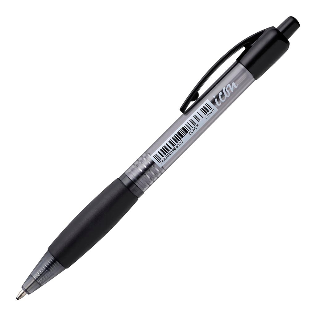 Icon Ballpoint Retractable Pen with Grip Black