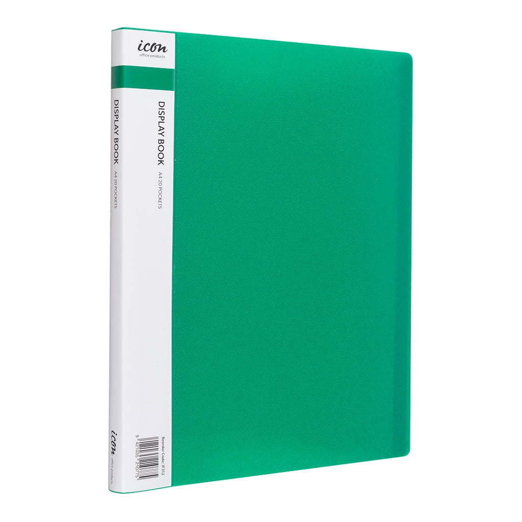 Icon Display Book A4 with Insert Spine 20 Pocket Green