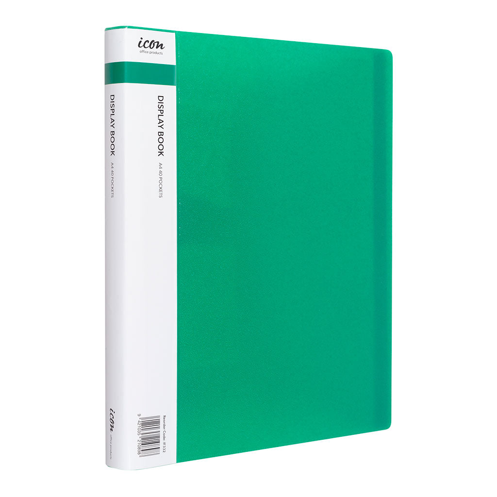 Icon Display Book A4 with Insert Spine 40 Pocket Green