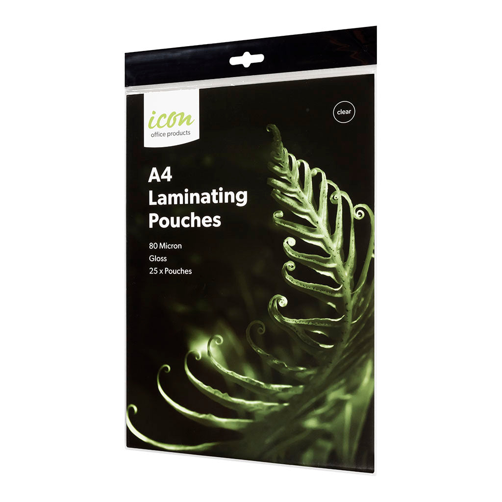 Icon Laminating Pouches A4 Gloss 80mic, Pack of 25