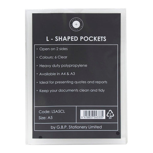 OSC L Shaped Pockets Heavy Duty A5 Clear, Pack of 6