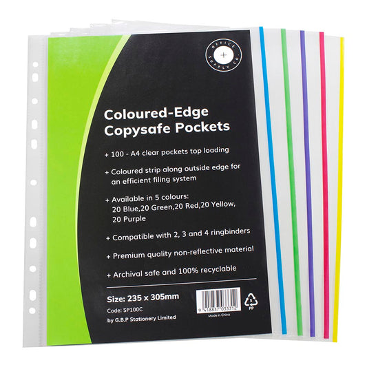 OSC Copysafe Pockets A4 Assorted Colours, Pack of 100